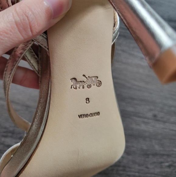 Coach Gold Platinum Champagne Kaia Espadrille Open Toe Heels NWOB Size 8 - Picture 10 of 12